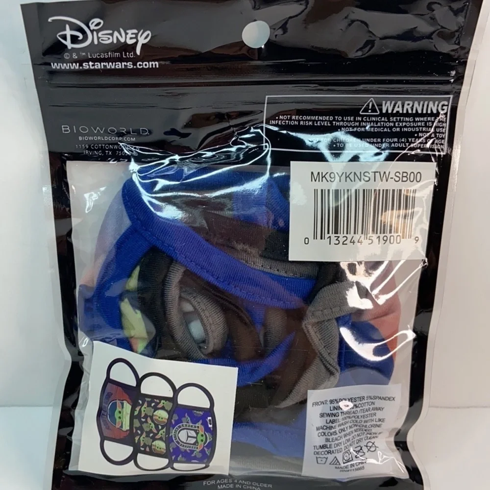 Disney The CHILD Cloth Washable Face Mask Youth 3 PC Set